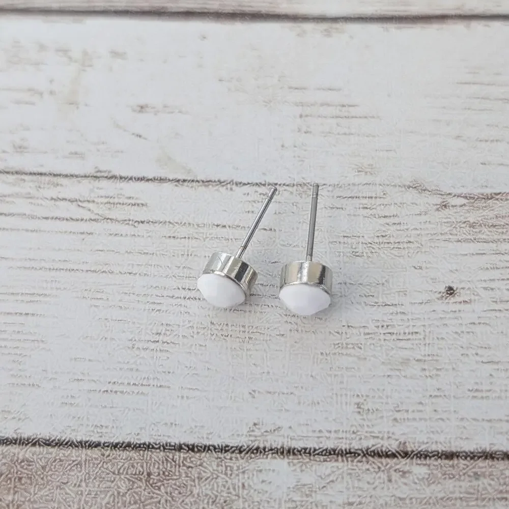 Vintage Stud Earrings Dainty Faceted White 0.25